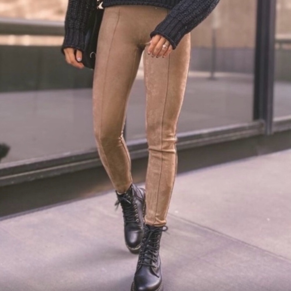 Spanx Faux Suede High Rise Leggings 20322R Carmel L Soft Warm Chic Shaping Fall